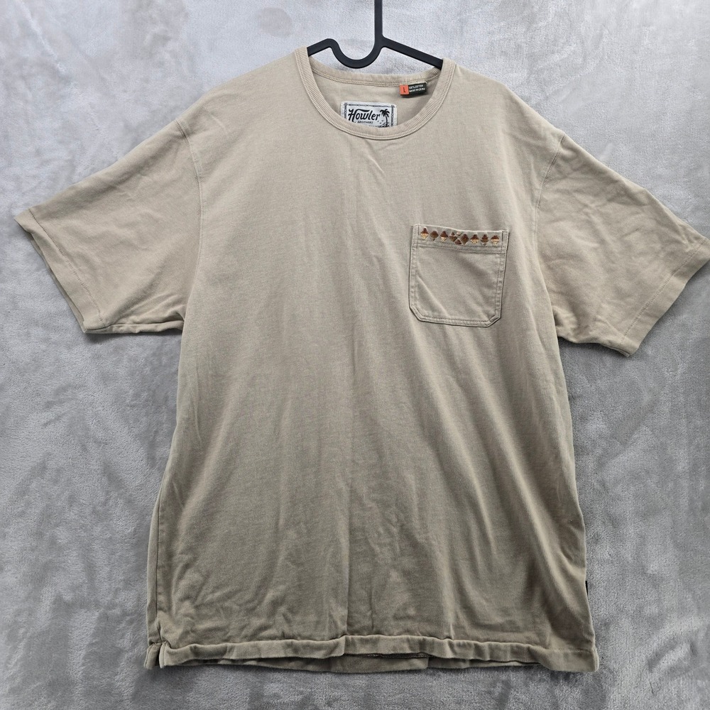Howler Brothers Size Large Spectrum Tan Embroidered Pocket T-Shirt Cotton Khaki
